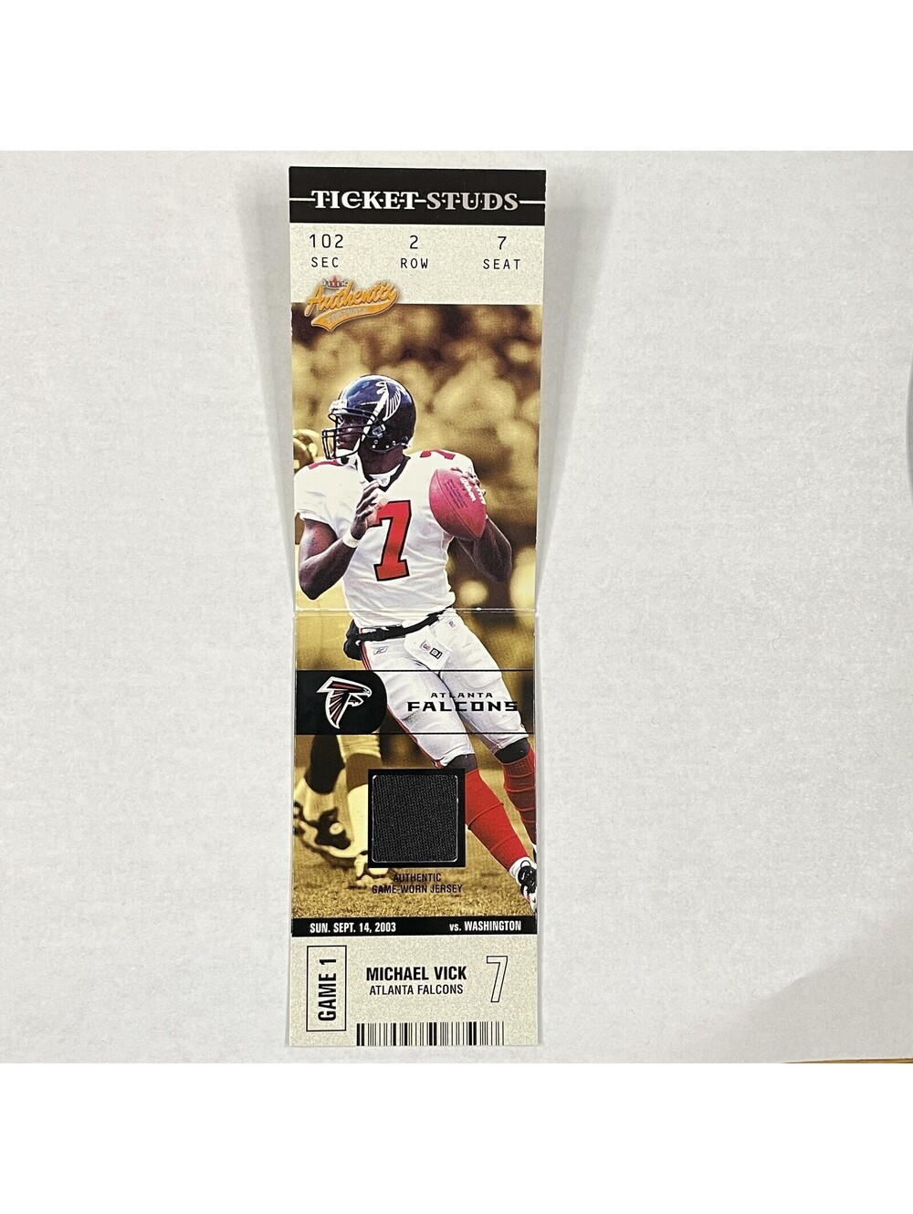2003 Fleer Authentix Ticket Studs Jersey #TS-MV Michael Vick Falcons Card